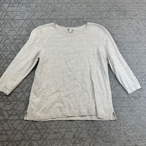 Talbots Sweater Womens Medium Tan Star Beachy Cruise 3/4 Sleeve Pullover‎